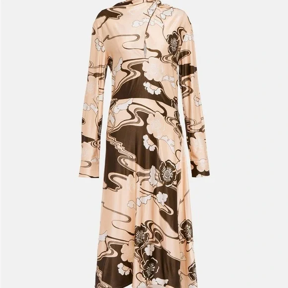NWT Jil Sander Peony Floral Print Long Sleeve midi Dress